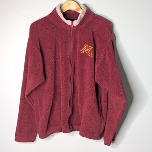 U Of M Golden Gophers Logo Flecked Burgundy Fleece Zip Up Unisex Jacket L